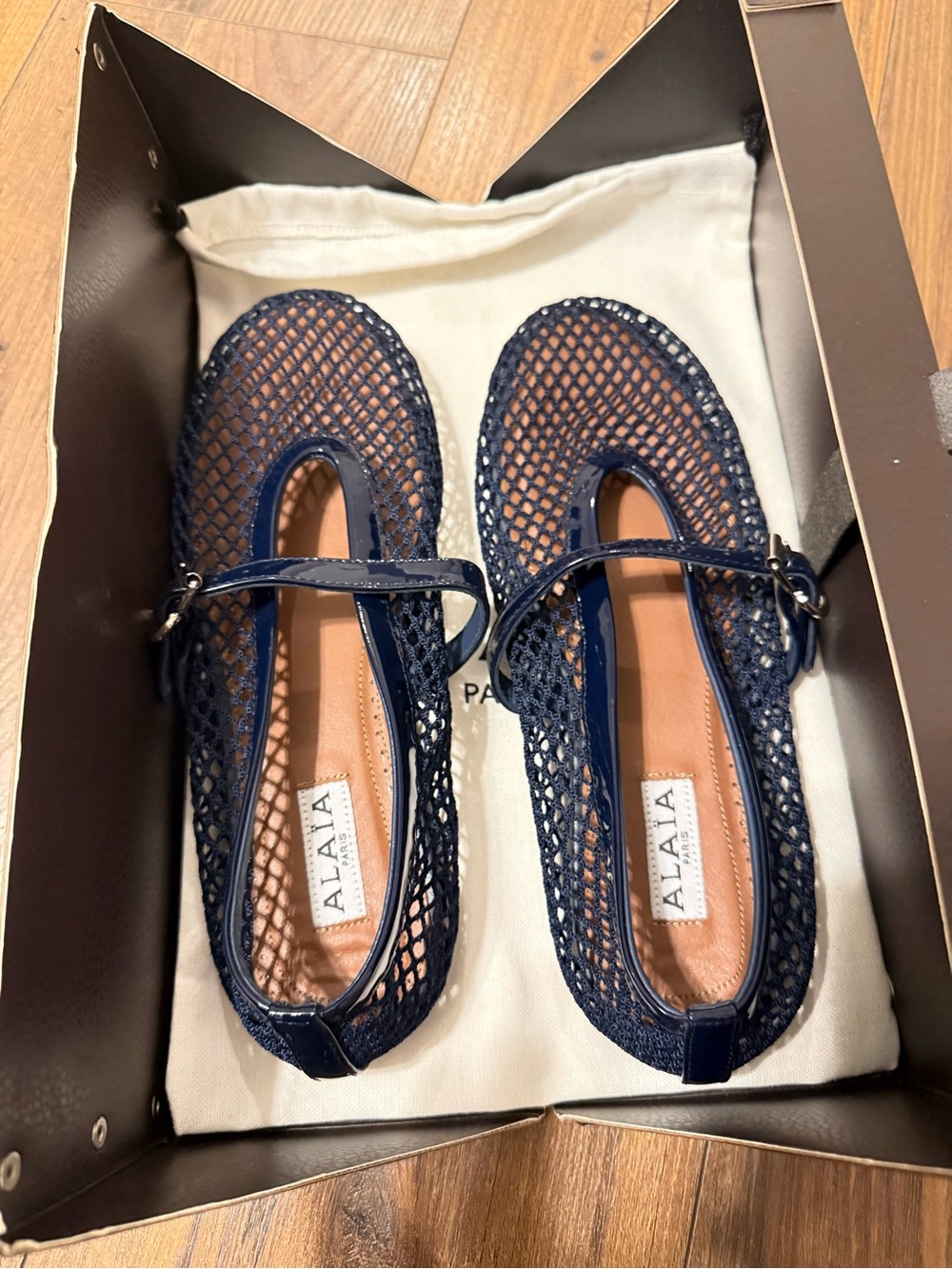 Navy Mesh Mary Jane Flats with Ankle Strap
